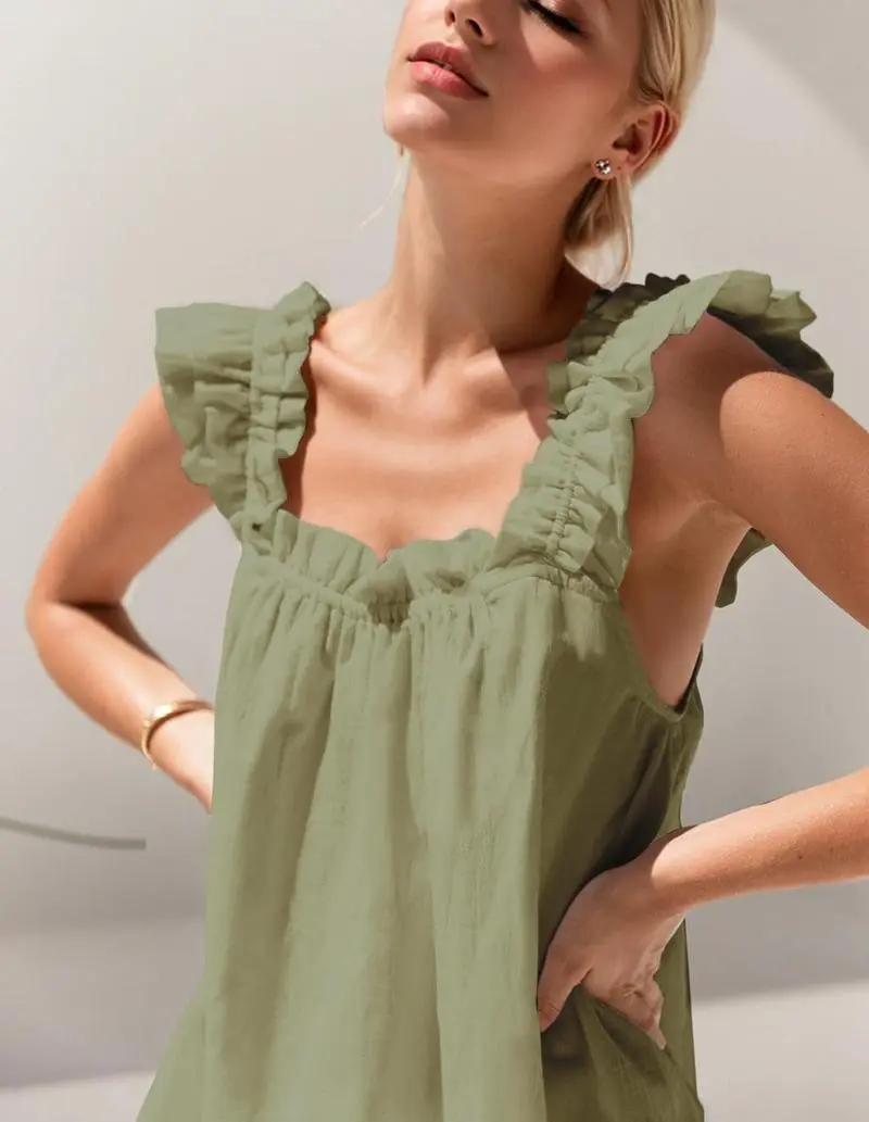 Womens Pajamas Set Ruffle Soft Tank Top and Shorts