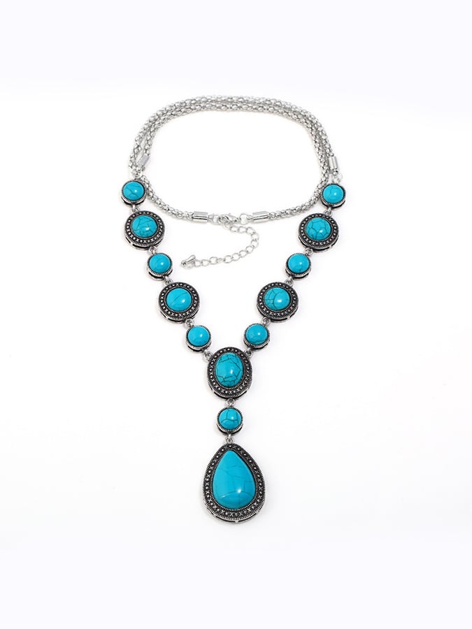 Retro Western Style Geometric Gemstone Teardrop Pendant Accessories Decoration