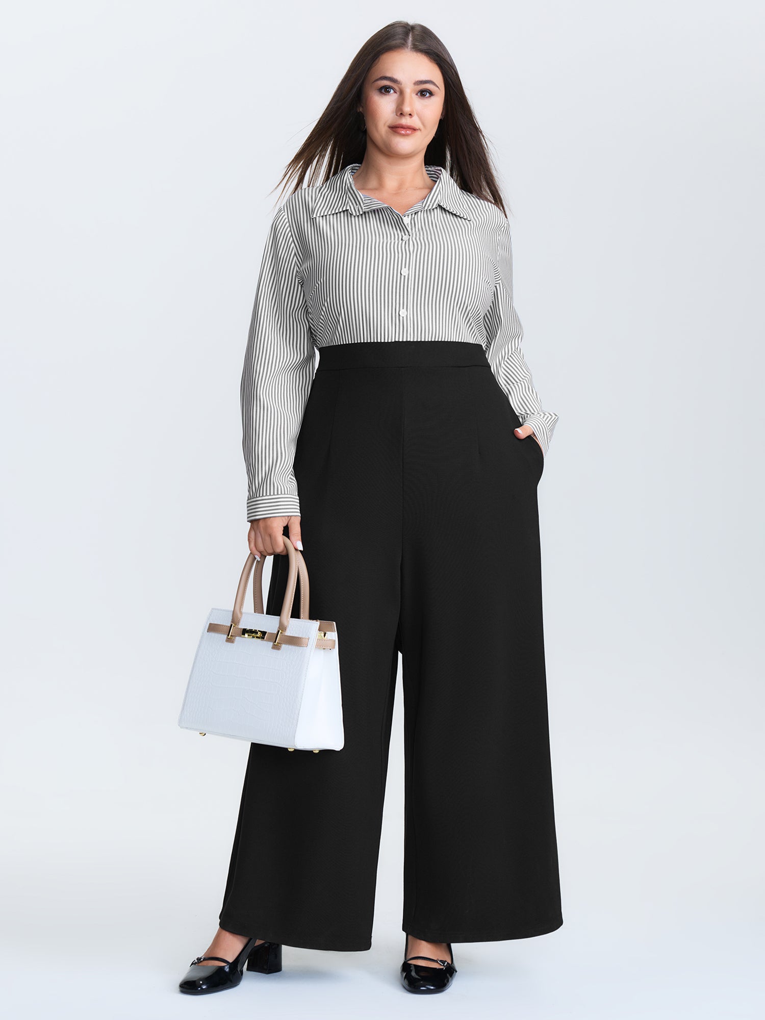 Striped Button Front Wide Leg Jumpsuit