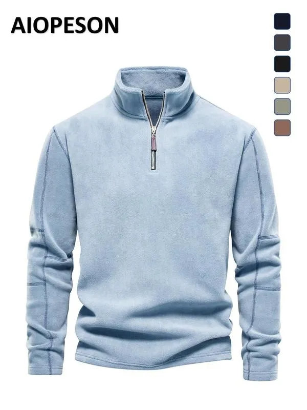 Men's Solid Half Zip Funnel Neck Polar Fleece Sweatshirt