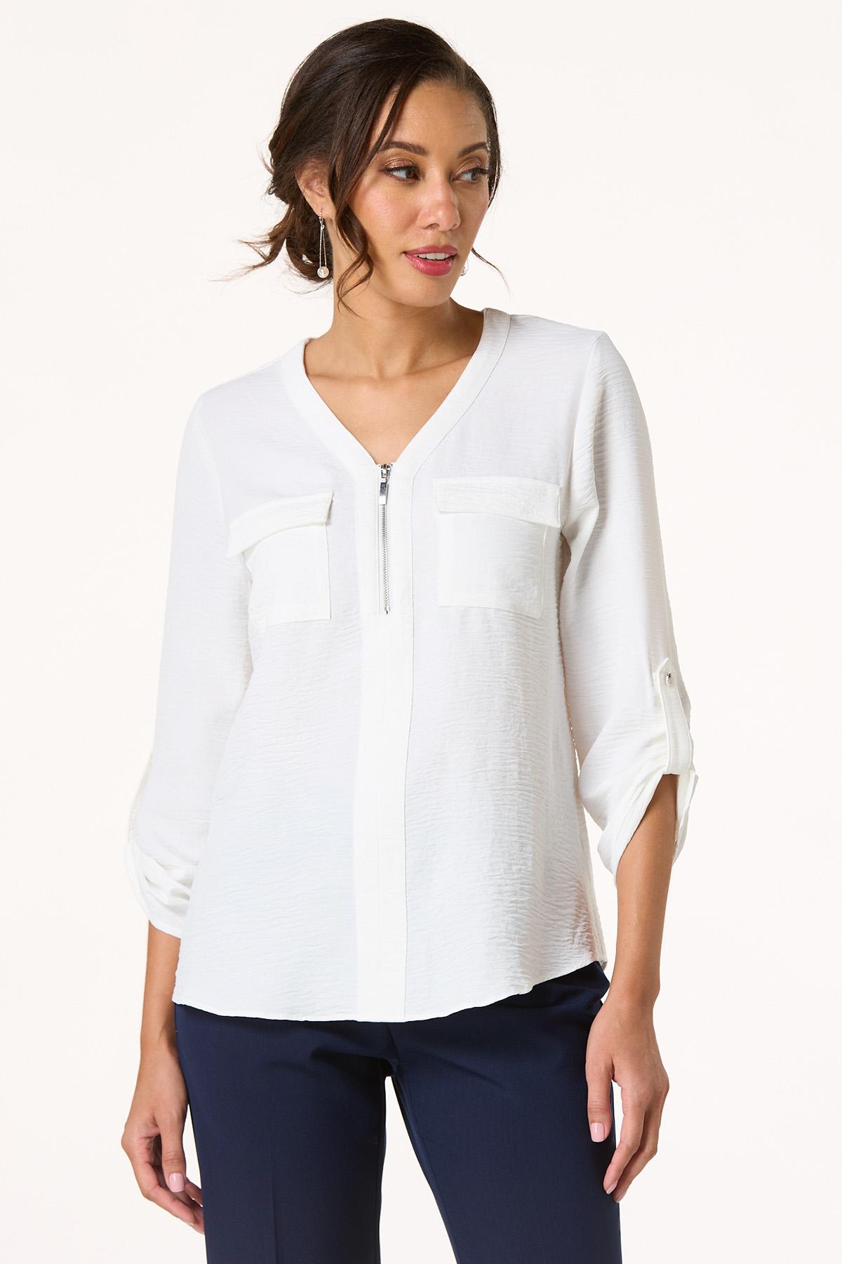Solid Zip Up Neckline Top