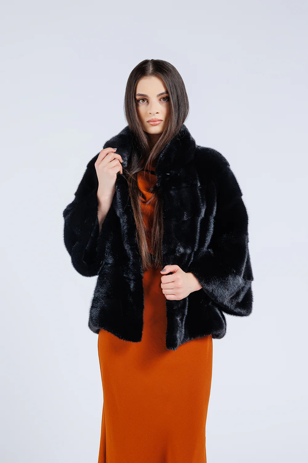 Haină din Blană Naturală de Vizon, Mânecă Clopot, Oversized, Femei, Diamond 228