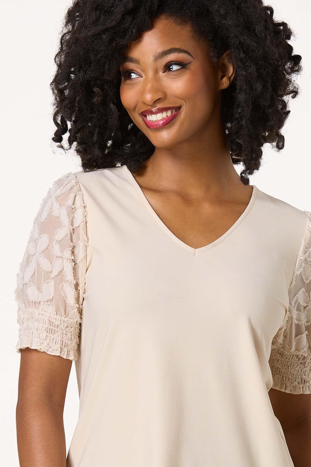 Tie Back Textured Floral Sleeve Top