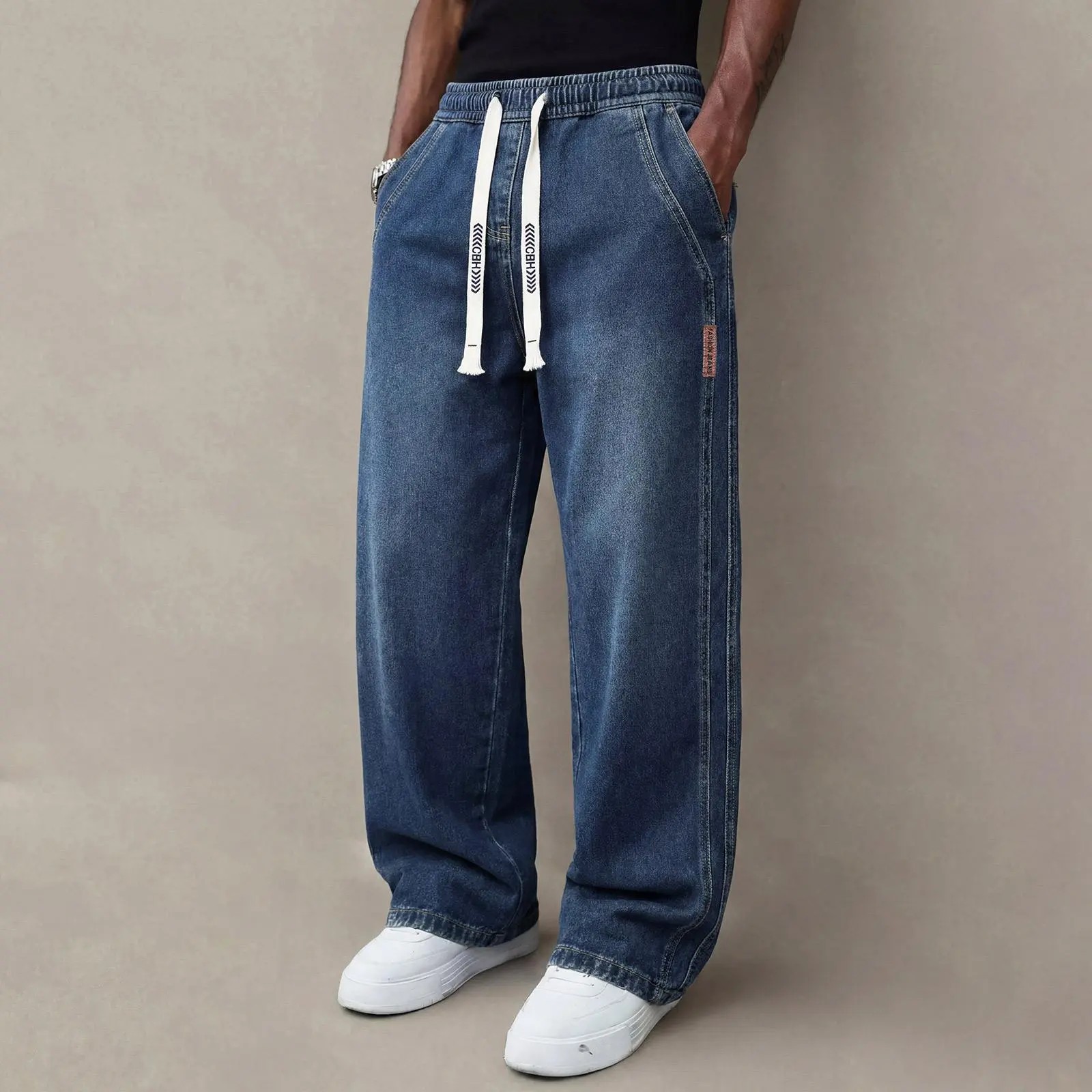 Men’s Vintage Washed Comfort-Stretch Drawstring Jeans