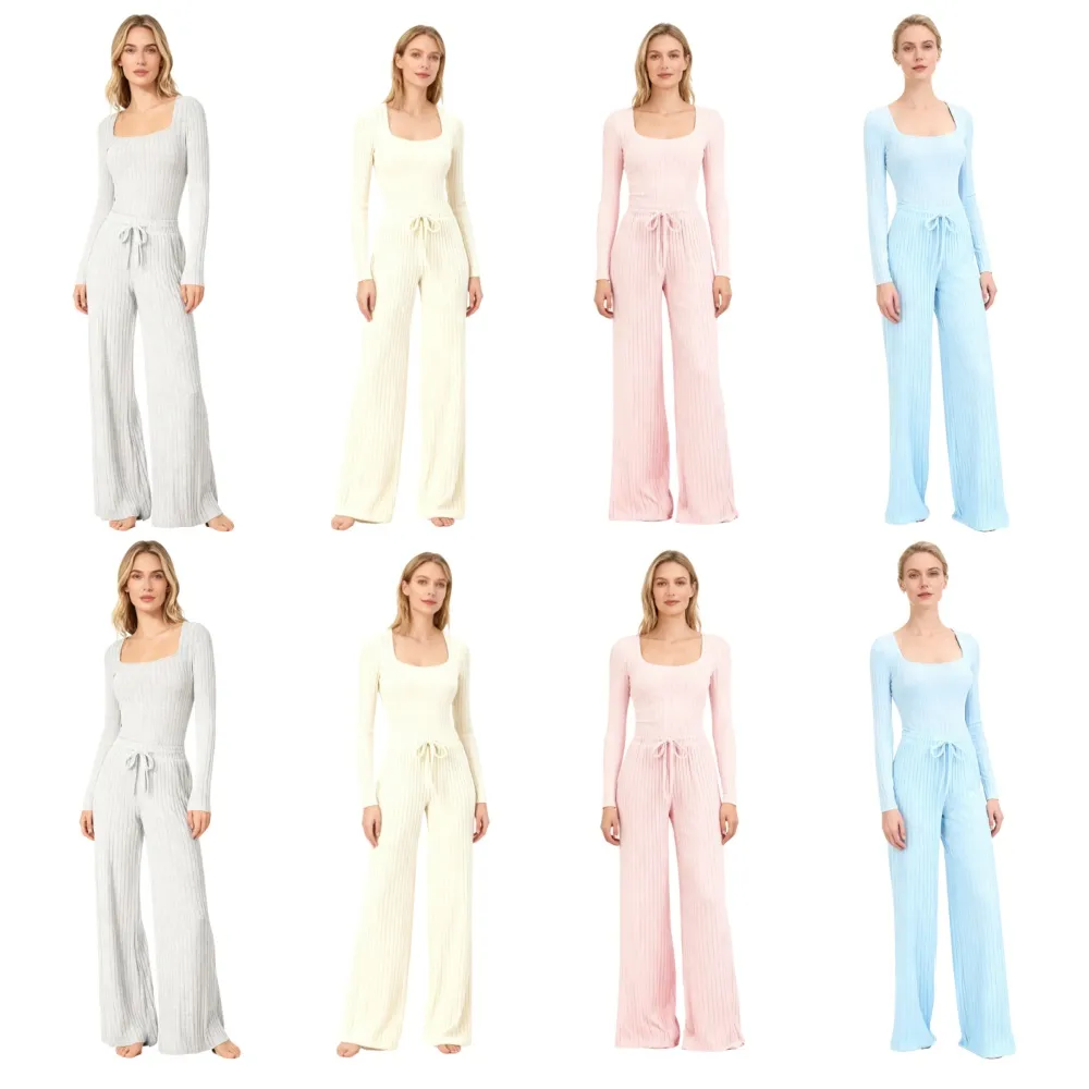 Women's Slim-Fit Solid Color Ribbed Fleece Jumpsuit Set