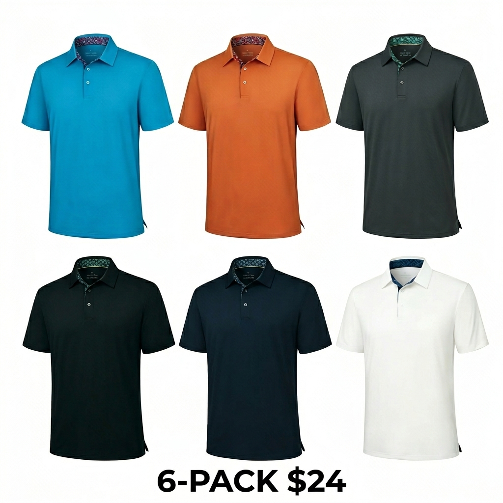 Men's 3-Pack Performance Polo Shirts – Breathable, Quick-Dry, UPF30+