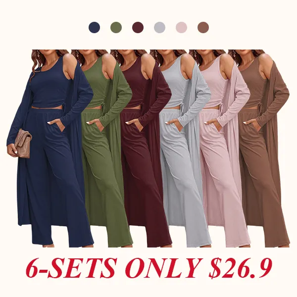 Women's Lightweight Sleepwear 3-Piece Set Sportswear