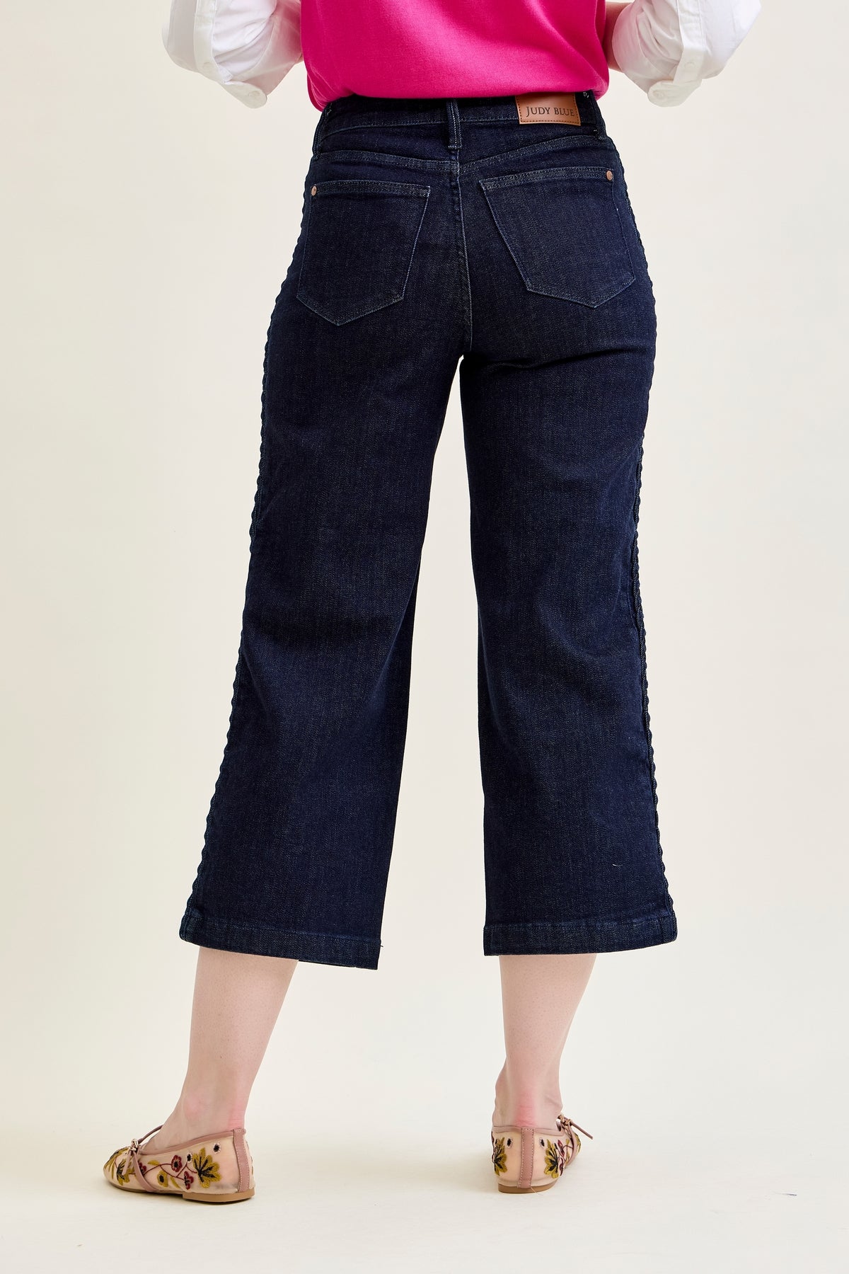 Dottie Side Seam Braid Cropped Wide Leg Jeans