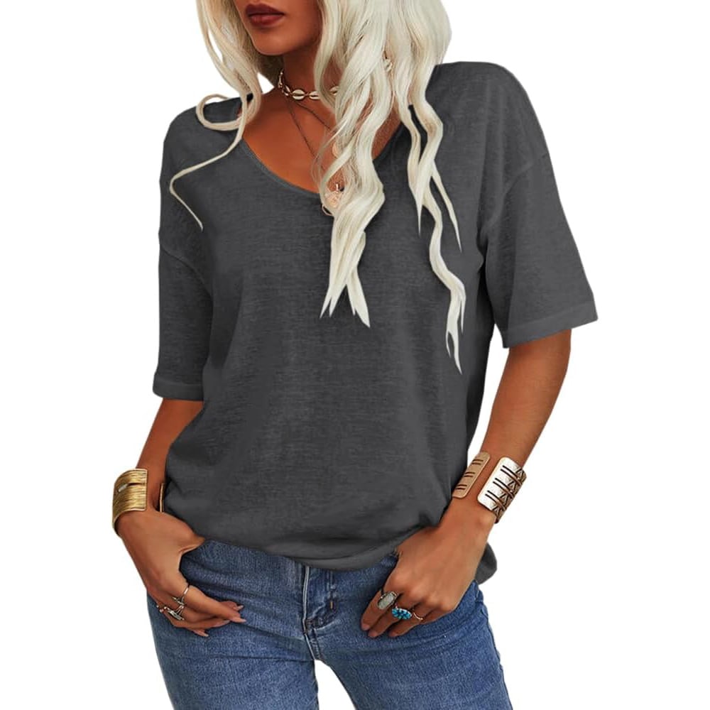 🔥Last Day Promotion!🌺Women's Solid Color V-Neck T-shirt
