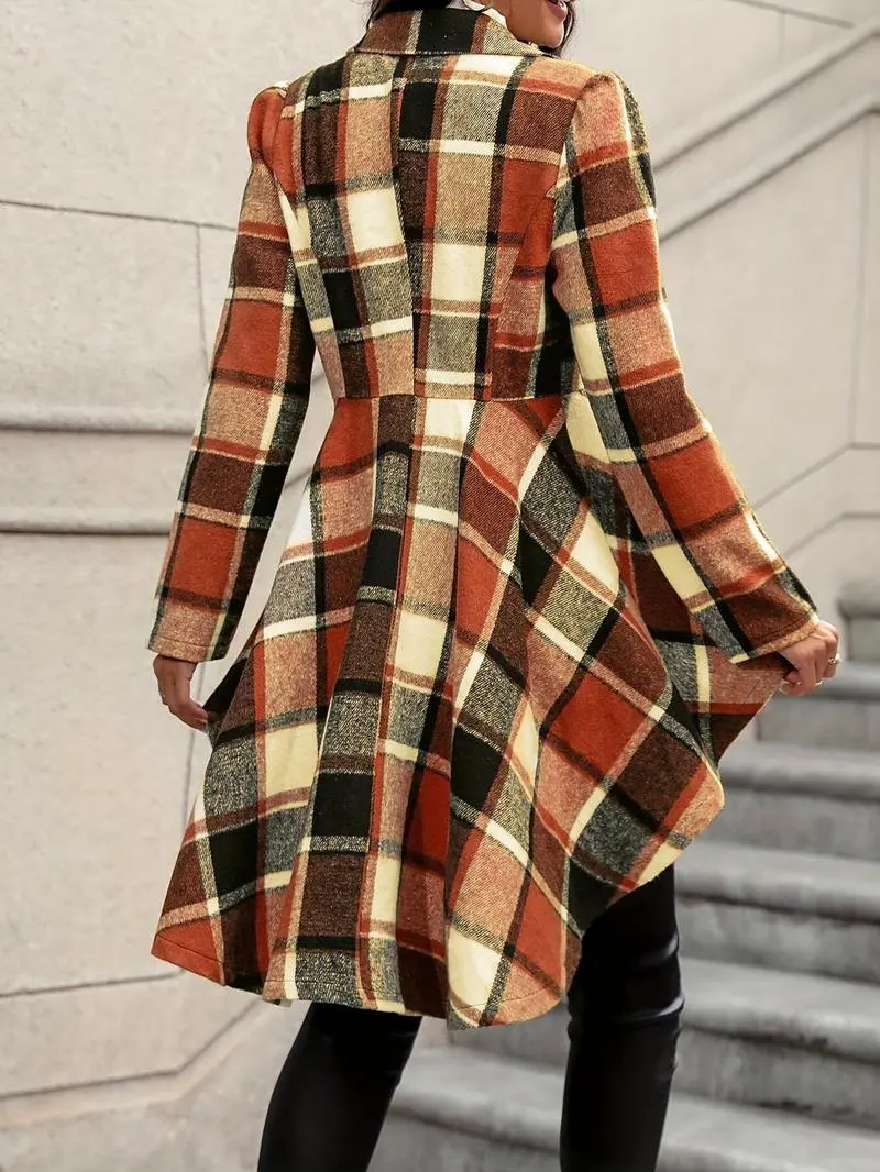 Women's Plaid Print Button High Low Hem Jacket