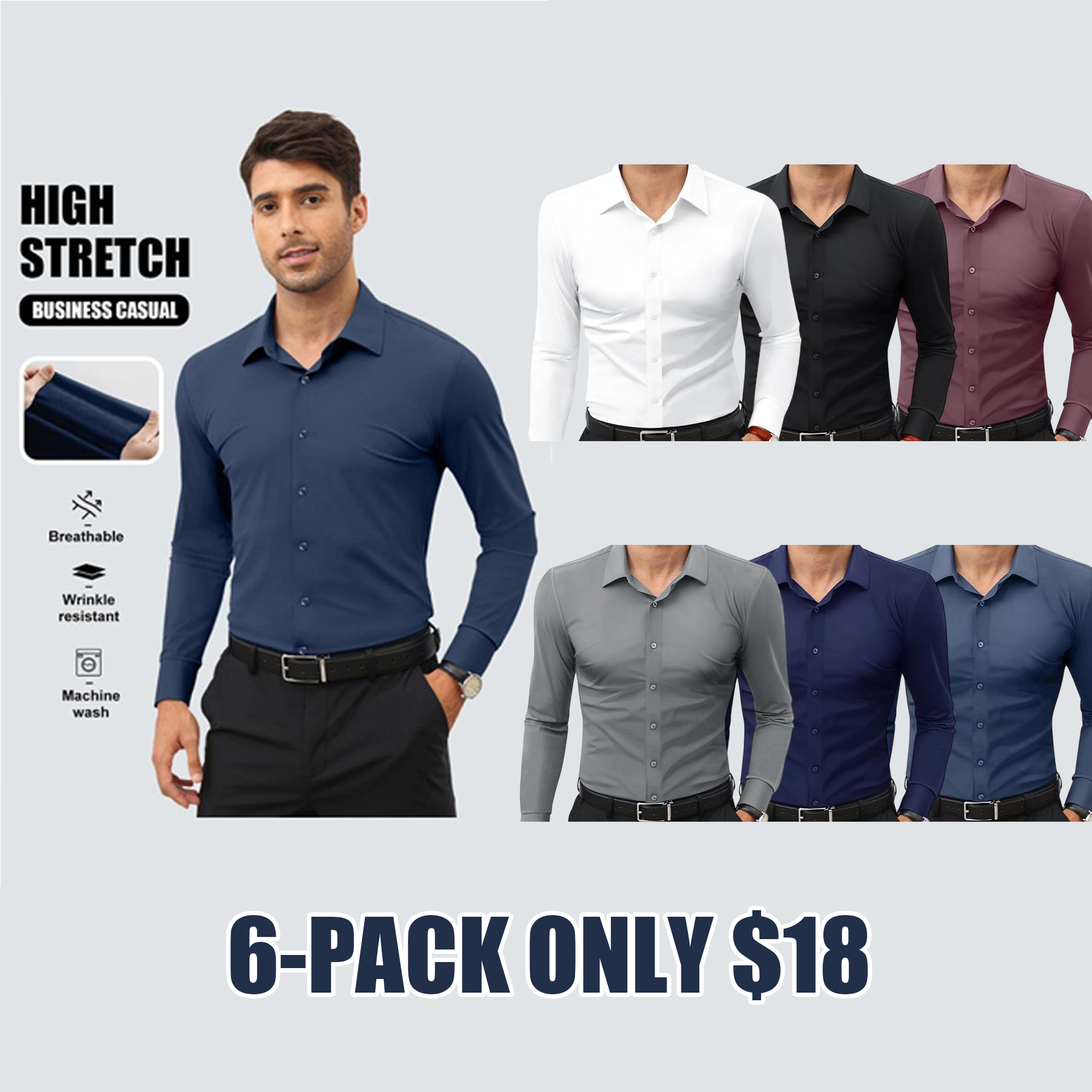 🔥Last Day Promotion!🔥Men’s Stretch Slim-Fit Long Sleeve Dress Shirt