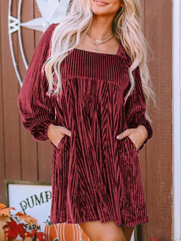 Women's Plain Bishop Sleeve Tie Back Square Neck Dress