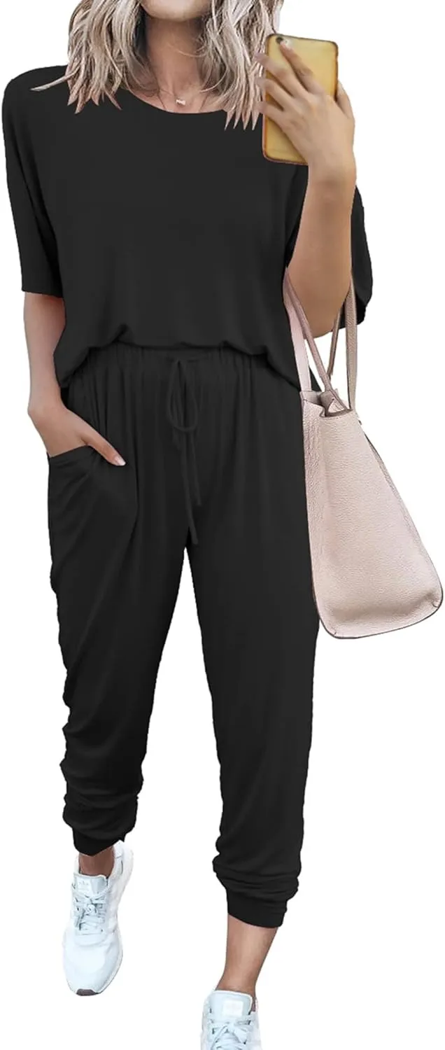 Women's 2-Piece Set Summer Outfits Crew Neck Short Sleeve Tracksuit Jogger Set