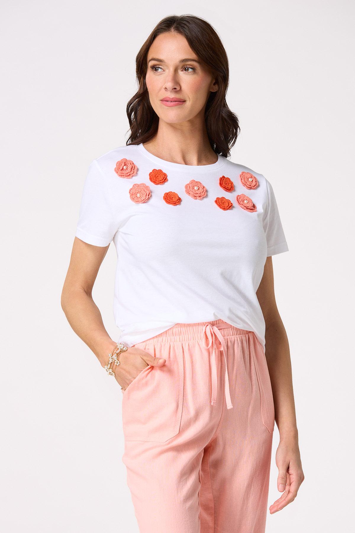 Crocheted Flower Embellished Tee