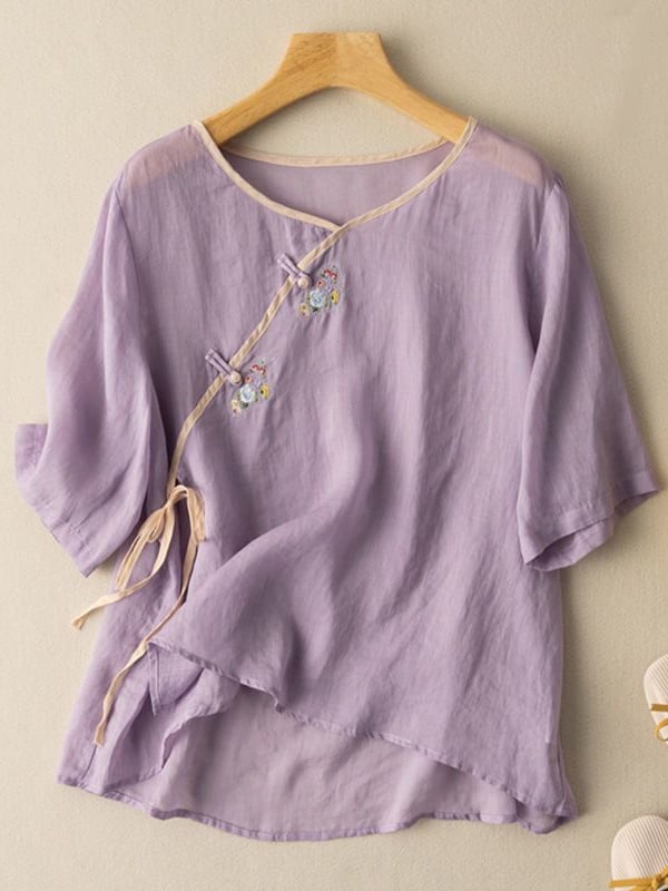 Women Embroidered Cotton Linen Tops- Fast Shipping