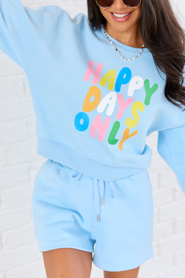 Happy Days Only Light Blue Cropped Graphic Sweatshirt