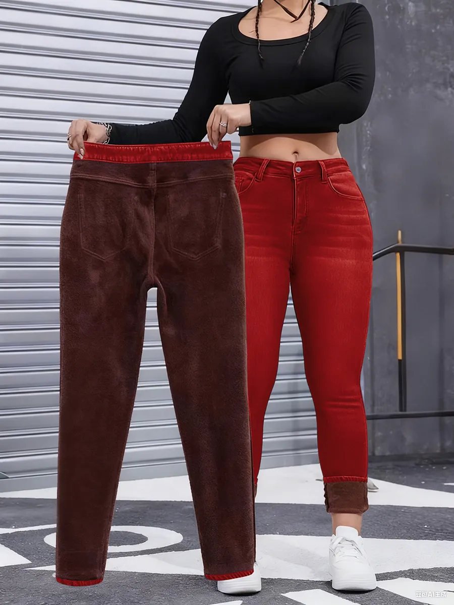 Women's Fall Winter Fleece Lined Denim Jeans