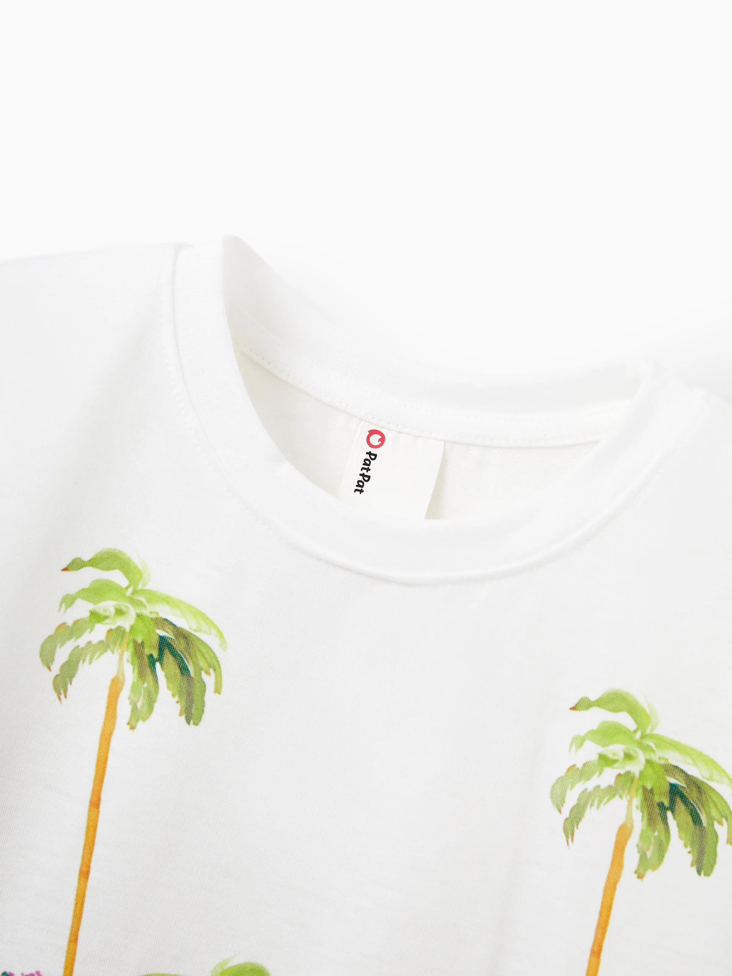 Family Matching Vacation Set Tropical Pineapple Coconut Tree Print Short-sleeve T-shirt or Hollow out Strap Dress for Summer Vacation  White