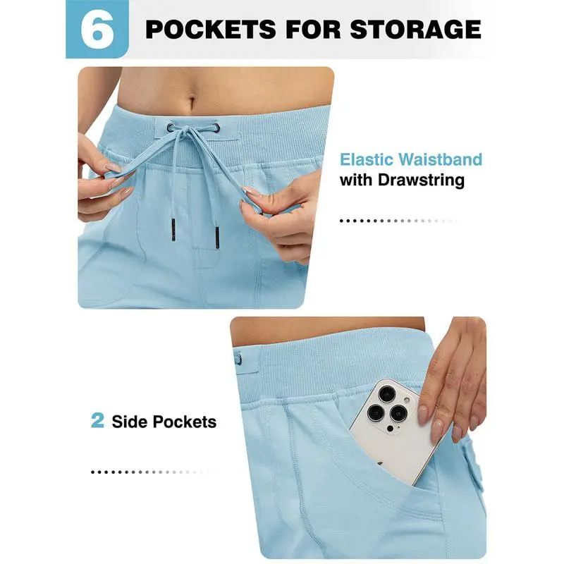 Womens Lightweight Capris Hiking Pants 6 Pockets Quick Dry Cargo Outdoor Trip Loose Shorts