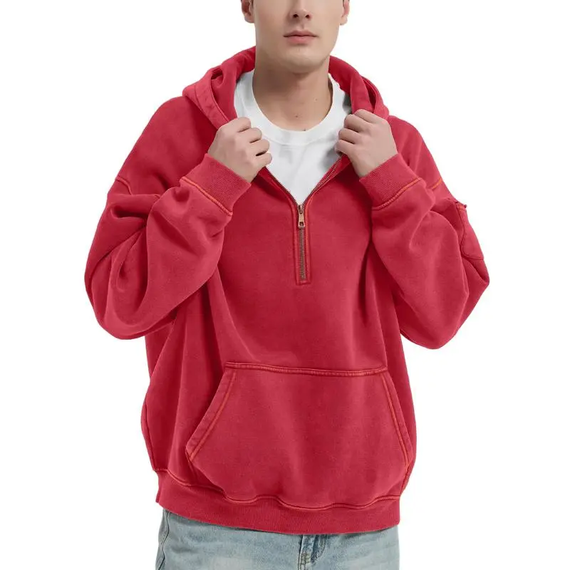 Retro fleece half-zip unisex hoodie