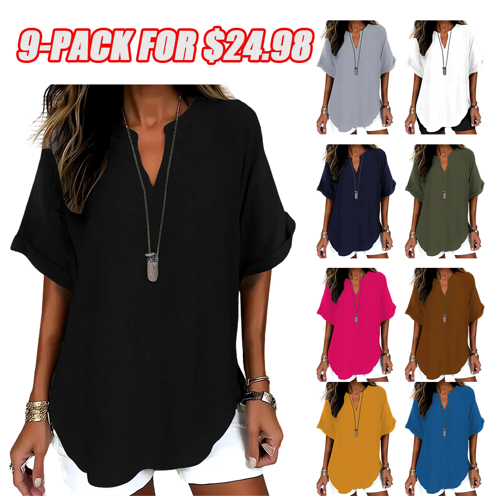 Women's Plain Short Sleeve Blouse, Casual Solid Color Top for Daily Wear, Ladies Clothes for All Seasons
