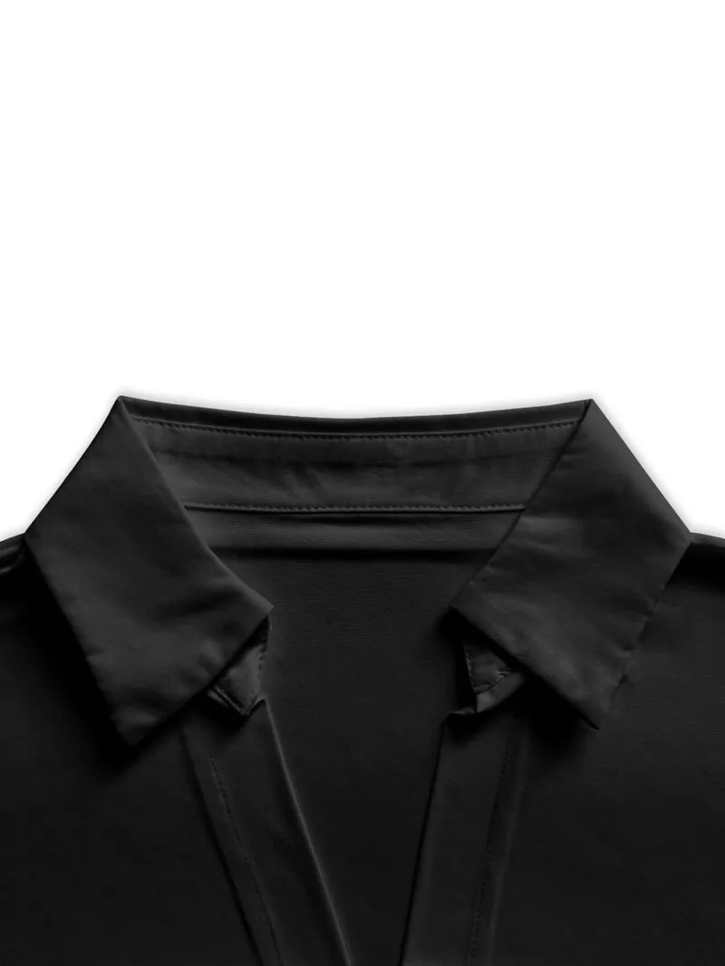 Women's casual loose V-neck long-sleeved shirt jumpsuit, elegant woven fabric, slim fit