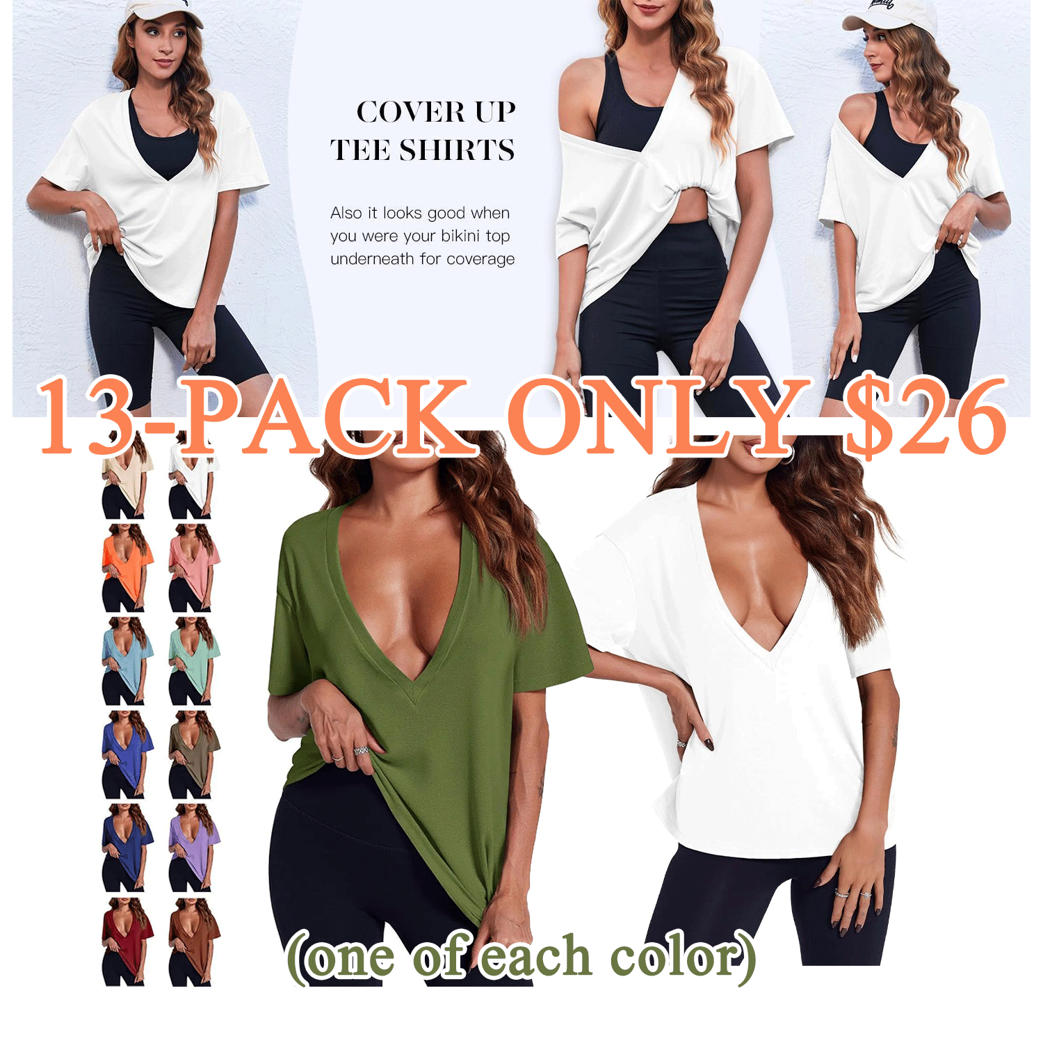 ✨ Women’s Deep V-Neck Short Sleeve Casual Tee