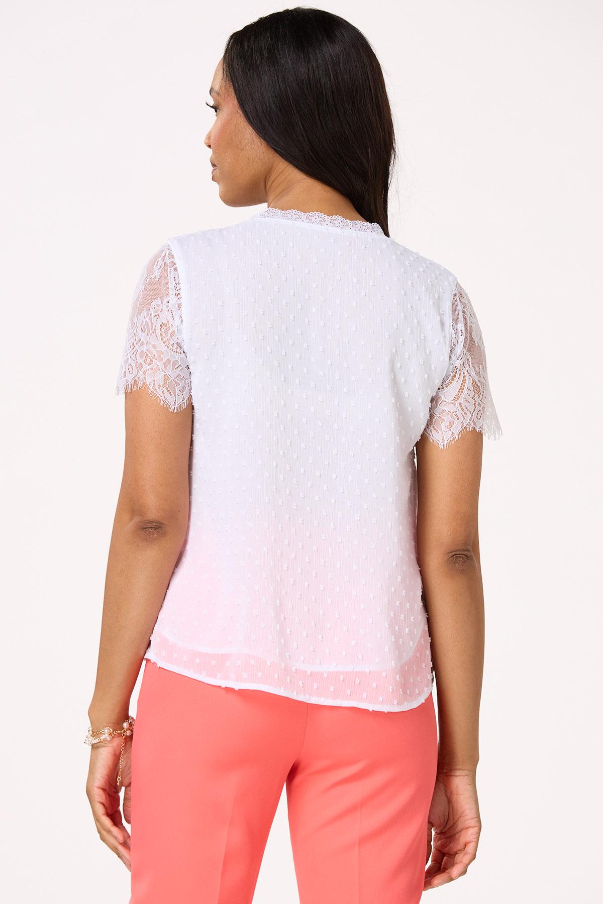 White Clip Dot Lace Trim Top