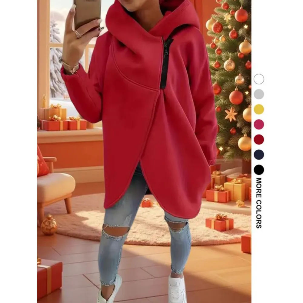 Women's Fleece Hoodie with Stylish Asymmetrical Hemline