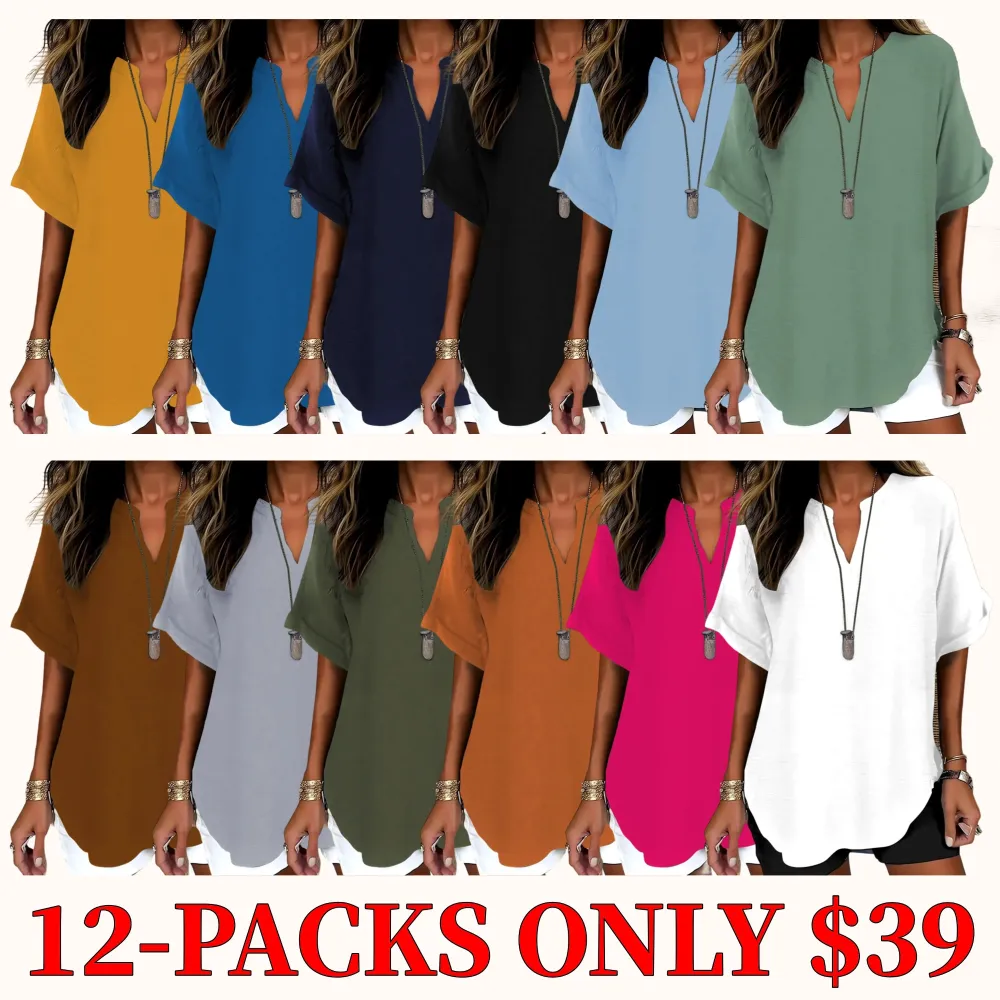 Women's solid color short-sleeved shirt, suitable for everyday wear, all year round