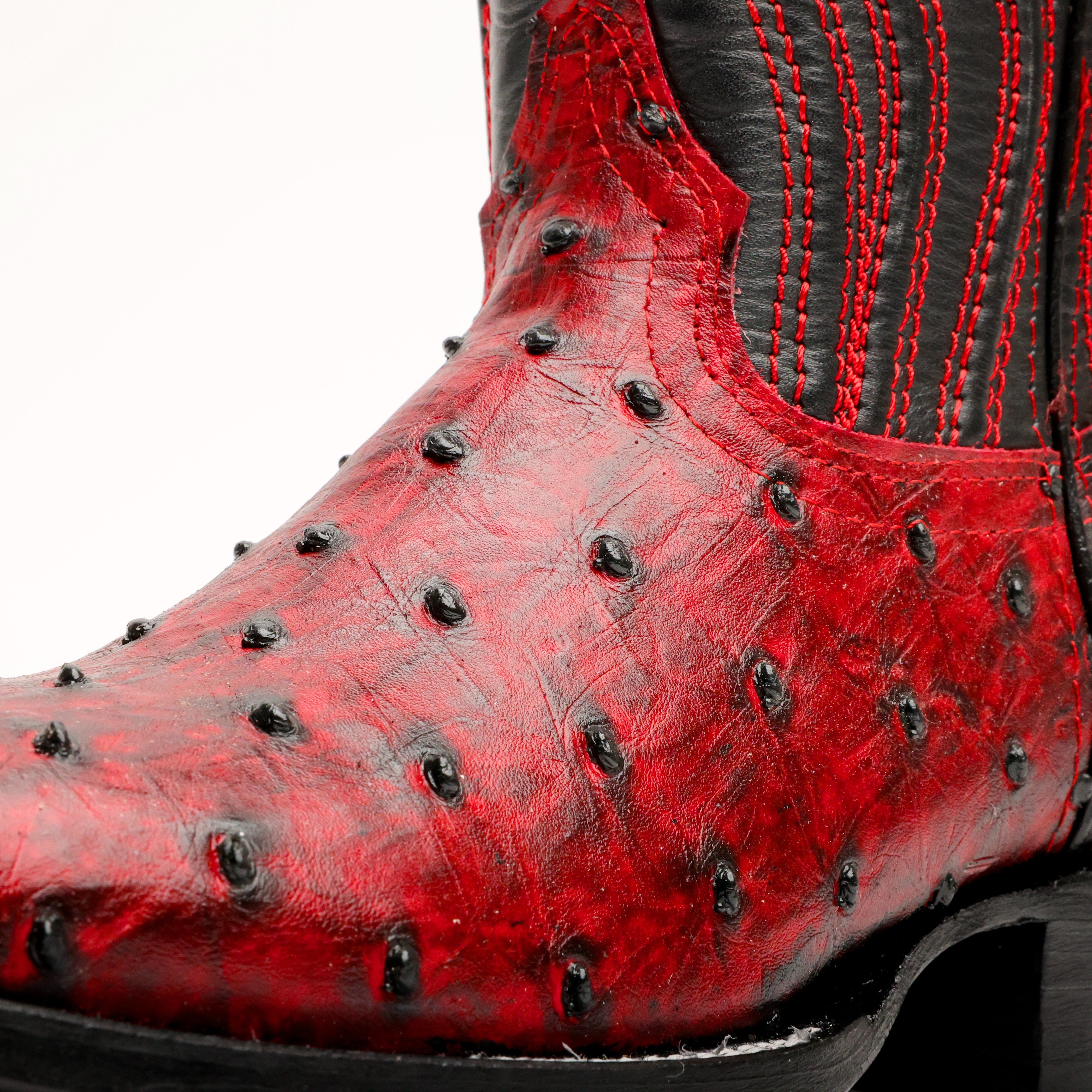 Black Cherry Ostrich Leather Boots - Square Toe