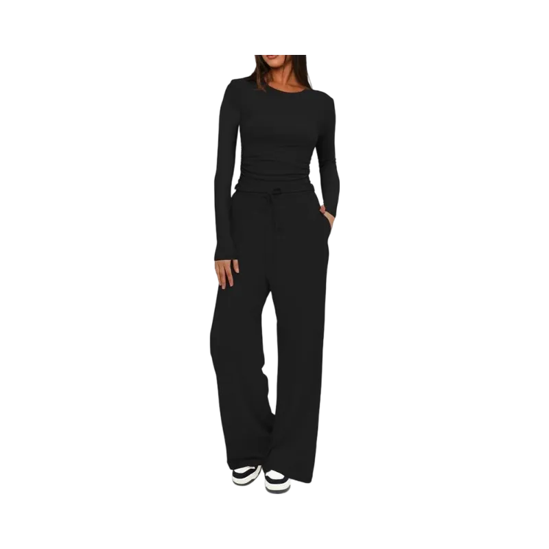 Women's Solid Ruched Drawstring Loungewear Set