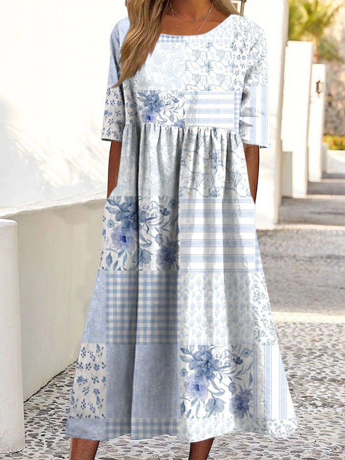 Women's Vintage Floral Art Print Dress- Fast Shipping