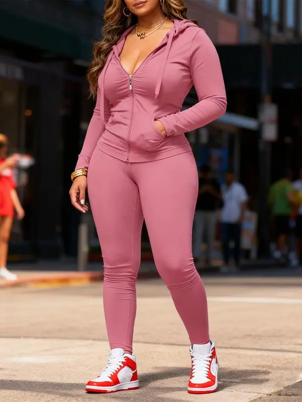 Women Casual Zip Up Hoodie & Fitness Yoga Jogger Set