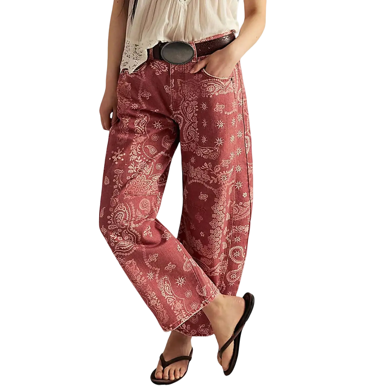 Women's Printed Wide-Leg Jeans Y2k Loose Mid-Rise Jeans