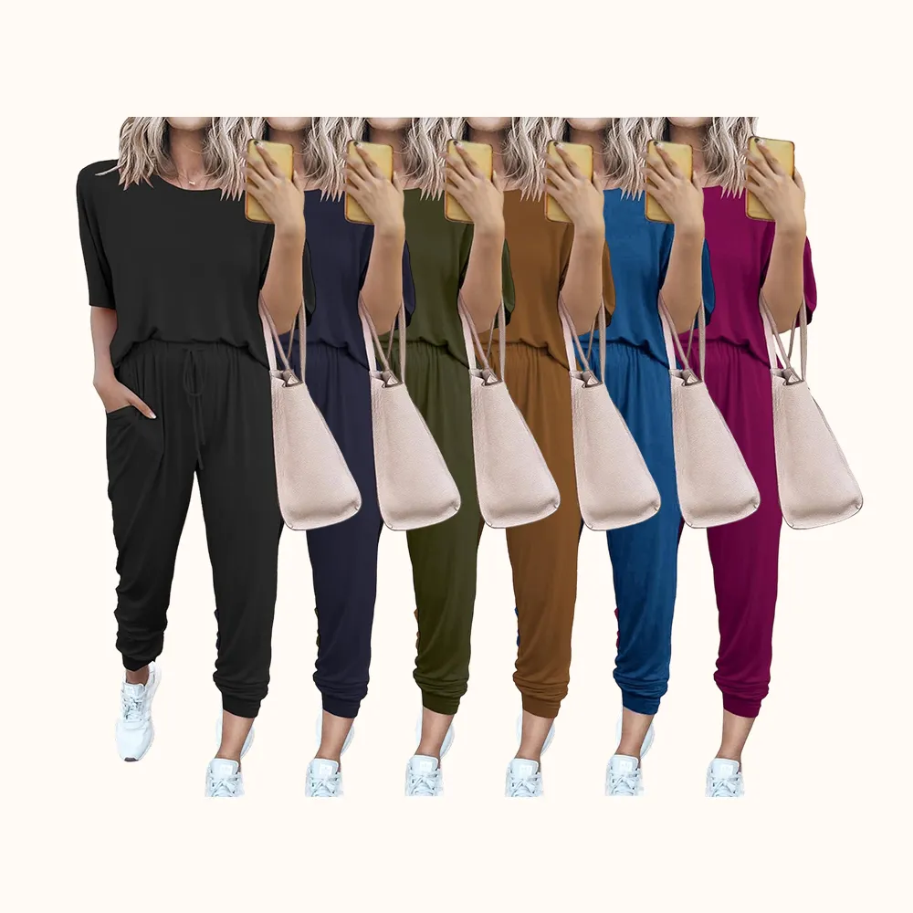 Women's 2-Piece Set Summer Outfits Crew Neck Short Sleeve Tracksuit Jogger Set