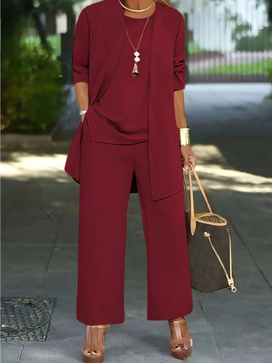 Women's Split Joint Plain Commuting Going Out Matching Outfit Caramel Street Spring/Fall Multi-Piece Set Matching Set