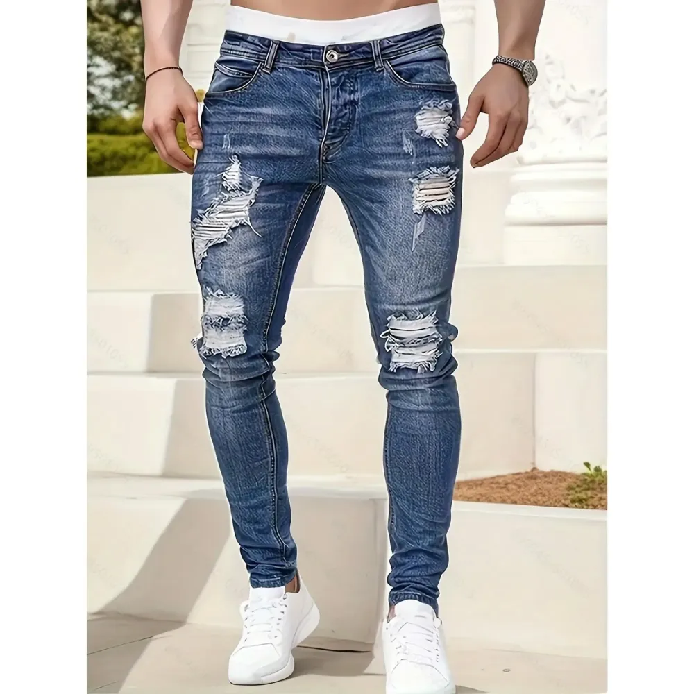 Men’S Casual Slim-Fit Denim For Streetwear Fans Suitable For Daily Wear And City Use Medium Elasticity Medium