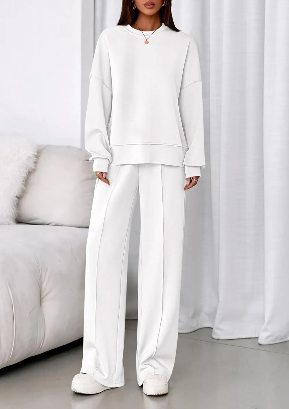 2 Piece Sets For Women Fall Trendy Long Sleeve Sweatshirt Wide Leg Pants Loungewear Set