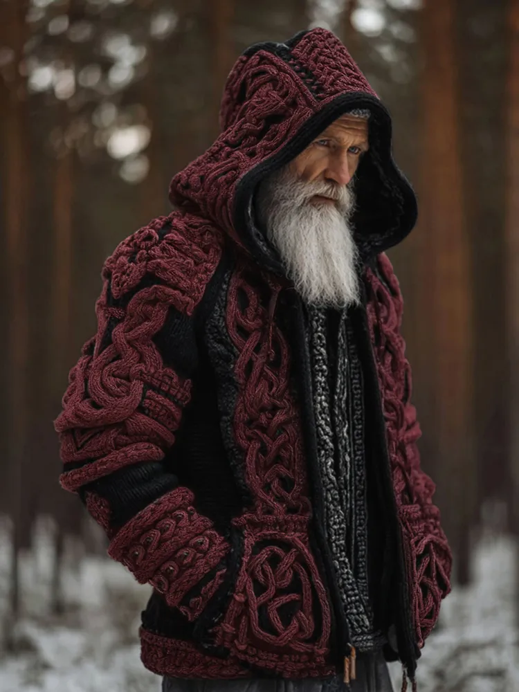 Men's Viking Celtic Knot Contrast Button Cozy Cardigan Sweater