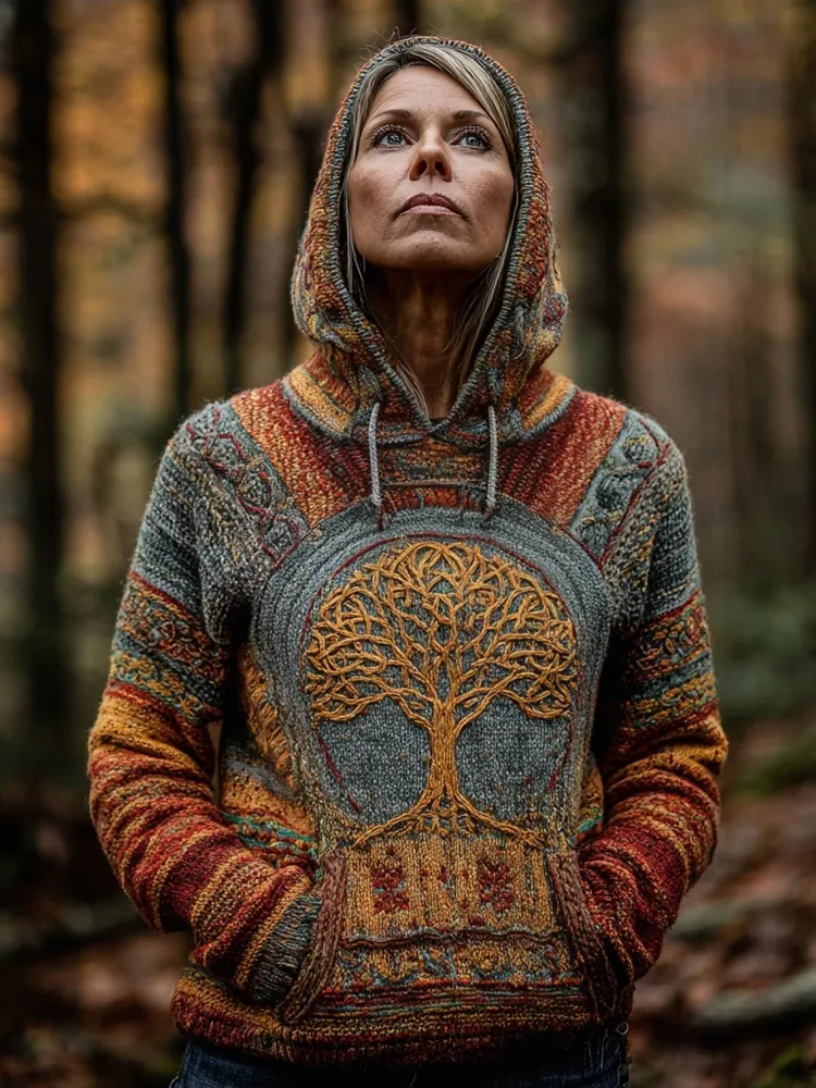 Vintage Viking Inspired Tree Of Life Cozy Hooded Sweater