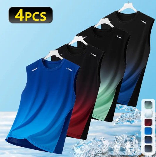 4-Pack Men’s Summer Ultra-Thin Loose Fit Tank Tops with Fashion Print Gradient Design