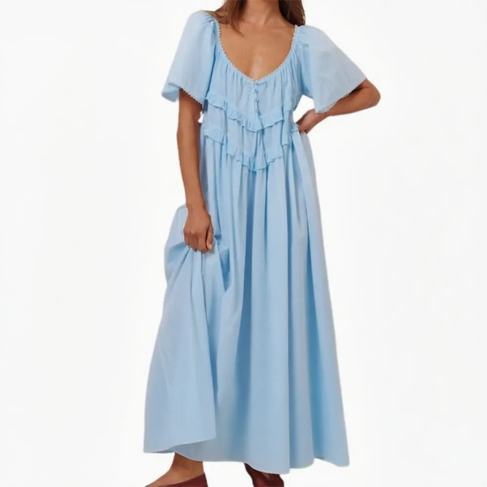 Women Long Dress Elegant Short Sleeve Low-Cut Backless(Just $3 Each!)