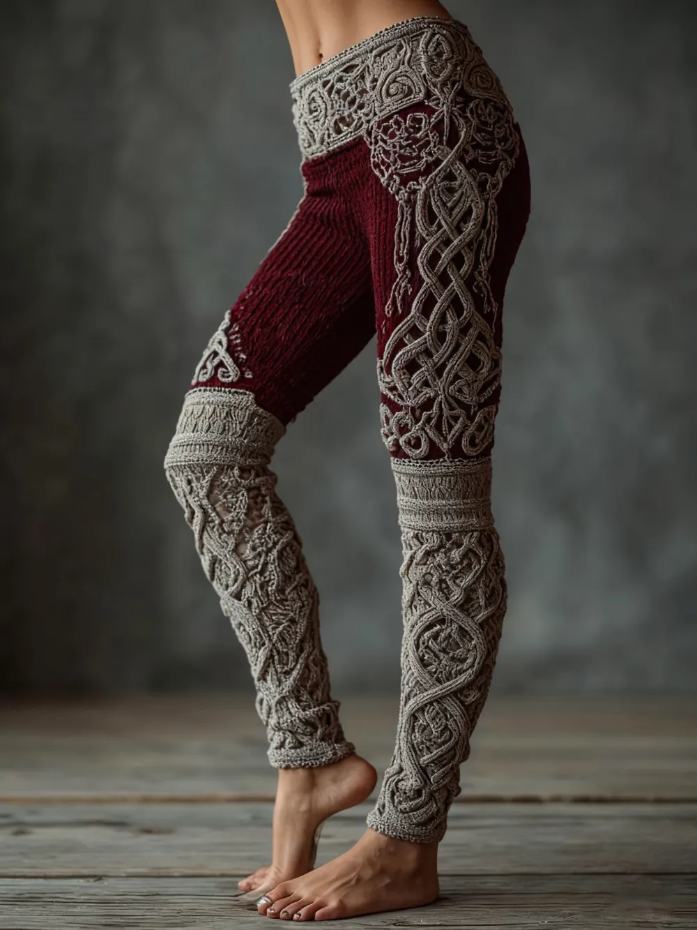 Vintage Viking Celtic Knit Art Knit Jacquard Cozy Leggings
