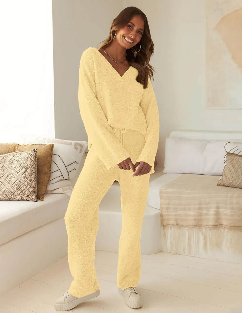 Women's Lounge Sets 2025 Fall Fashion 2 Piece Outfits Sweater Pajama Set
