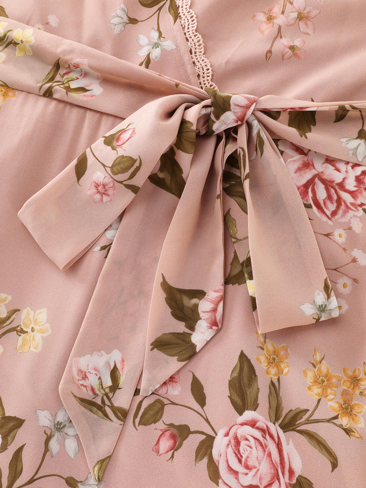 Soft Floral Print Lotus Leaf Hem Midi Dress