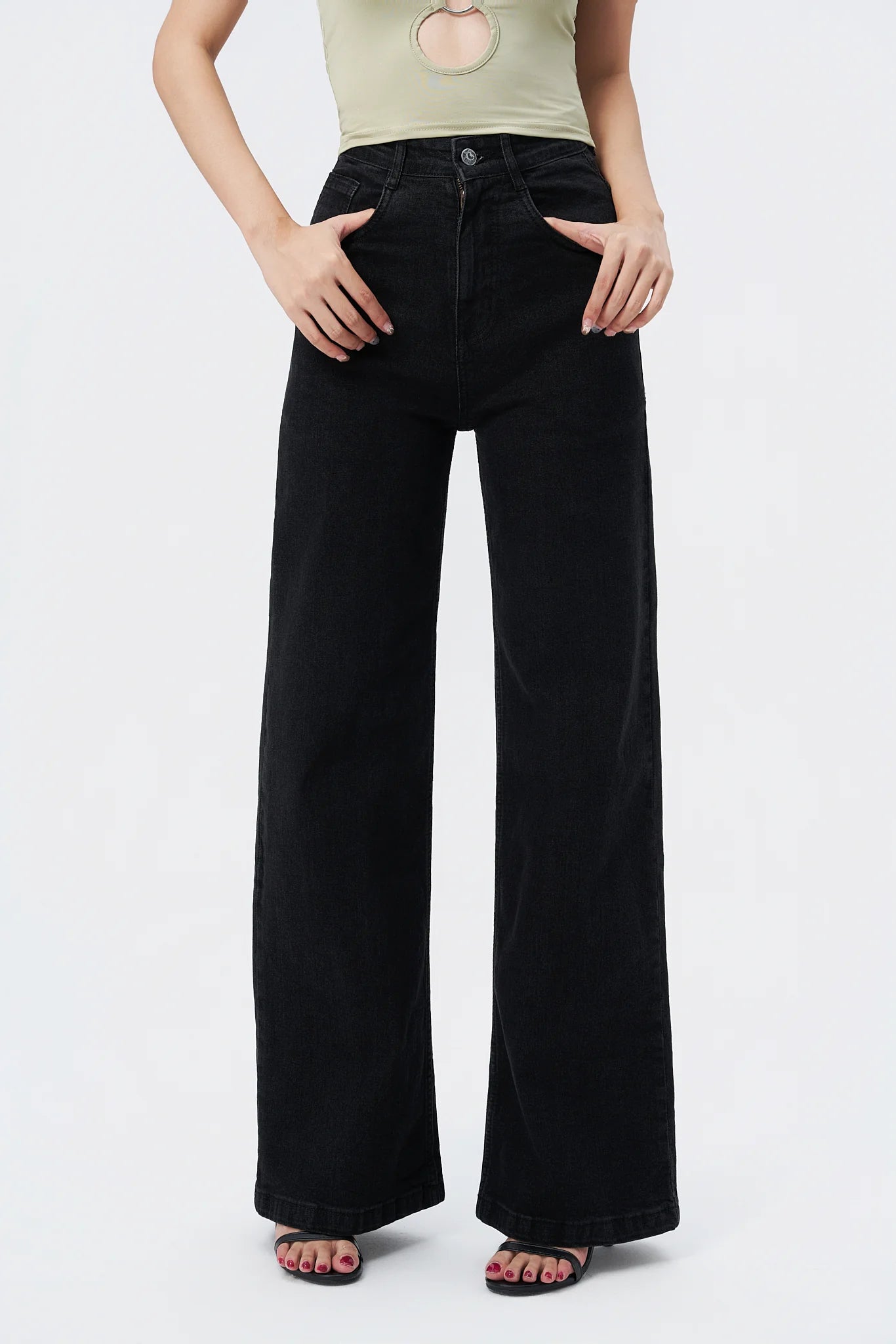 Onyx Black Stone Wash Wide Leg High Rise Jeans