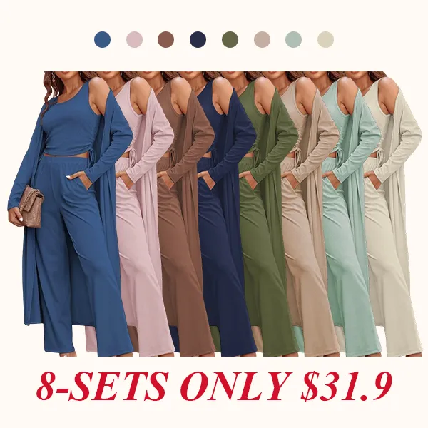 Women's Lightweight Sleepwear 3-Piece Set Sportswear