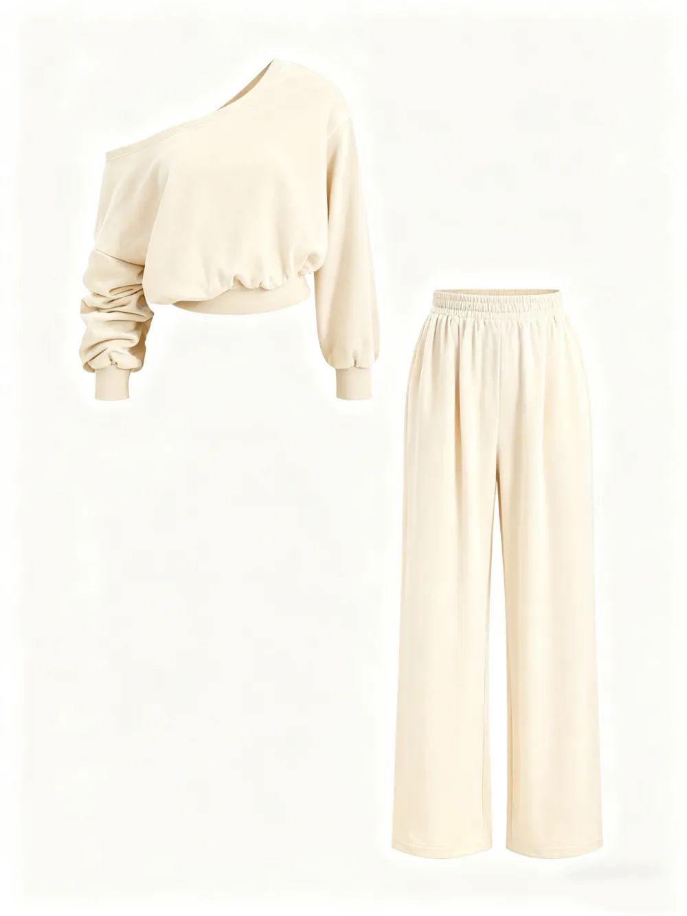 Women's Casual Drop Shoulder Top & Wide Leg Pants Set