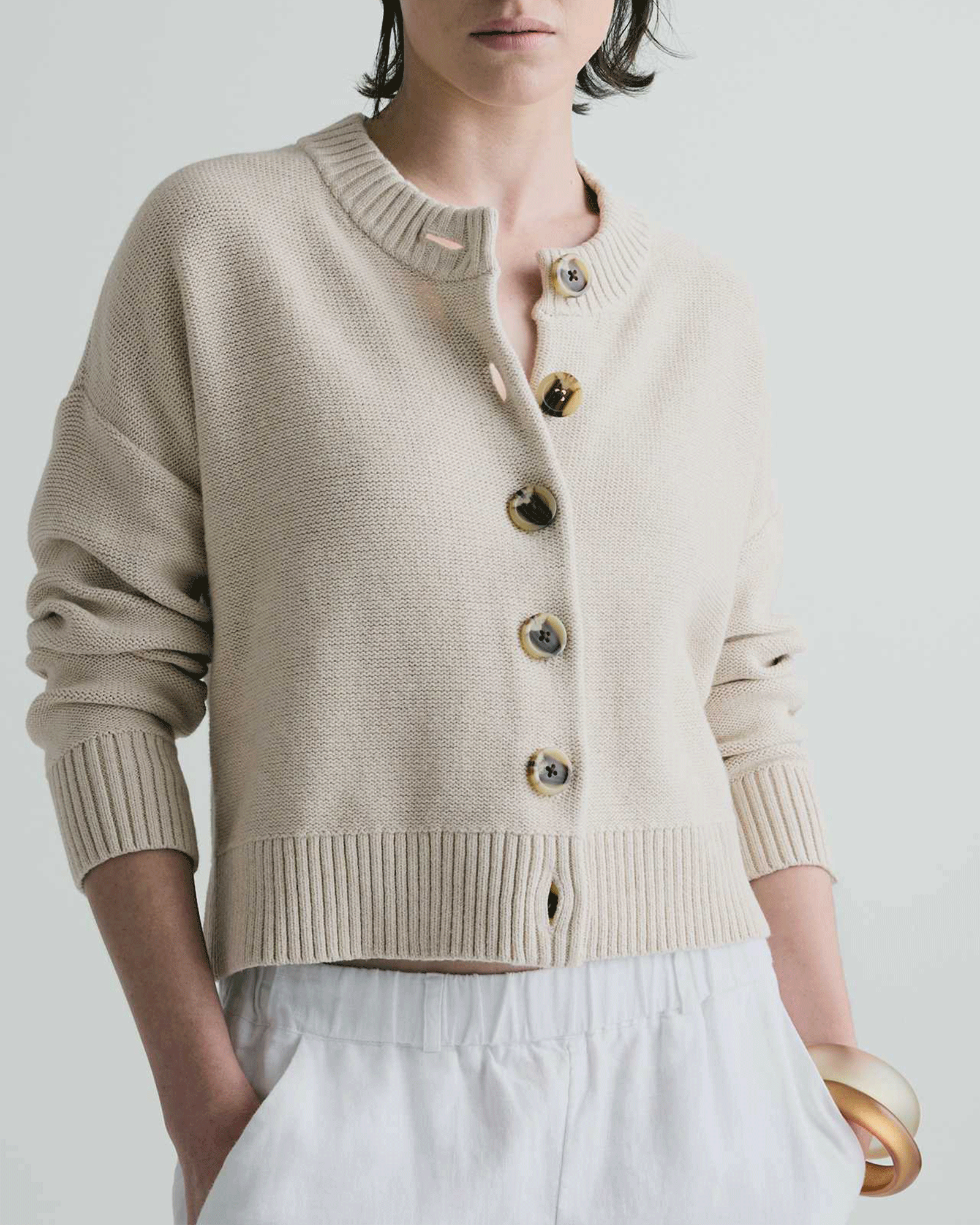 Women’s Organic Cotton Cropped Cardigan – Button Front Lightweight Knit Sweater
